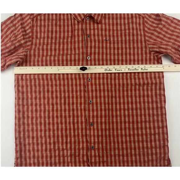 Columbia XCO Red Orange Plaid Button Down Shirt Size L Modal Polyester S/S - Picture 6 of 10
